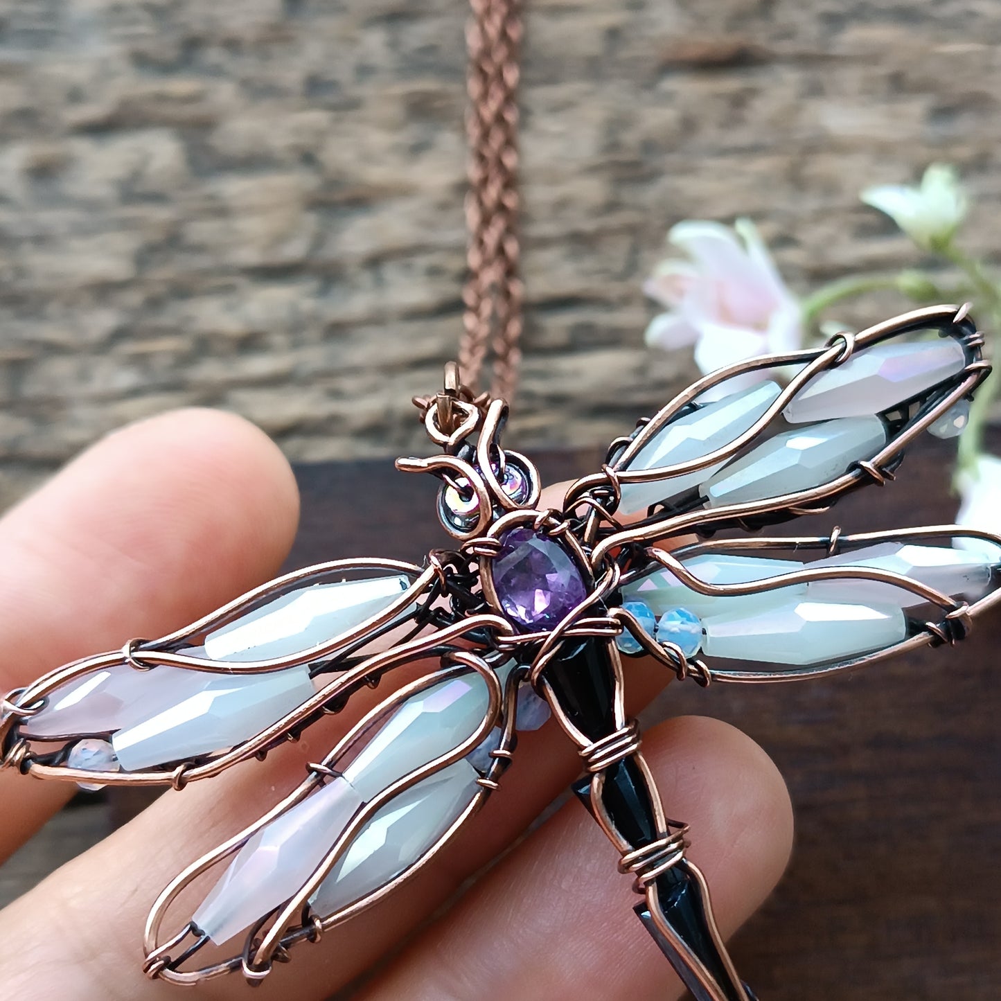 White dragonfly pendant