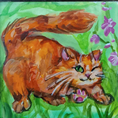Cats sunbathing. Hand painted pendant.