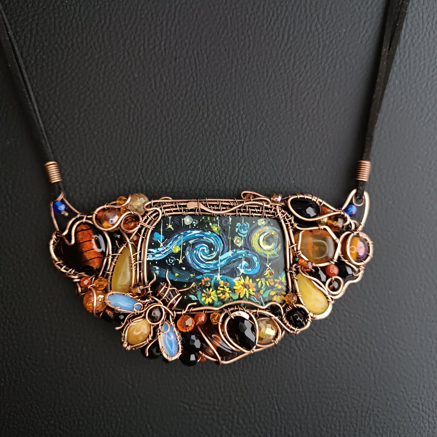 Starry night sunflower honey necklace. ✨🌀🐝🌻