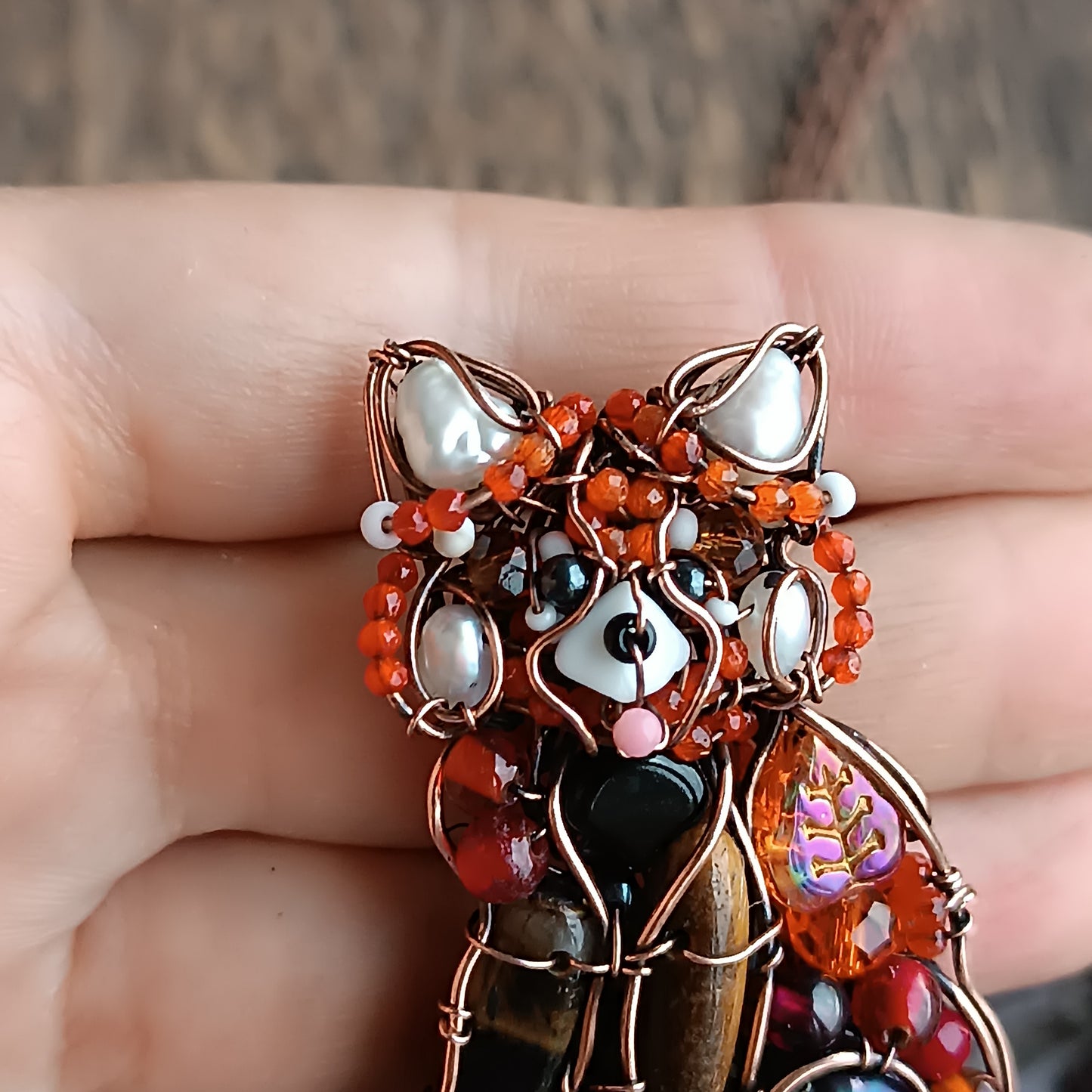 For Hanne. Red panda pendant