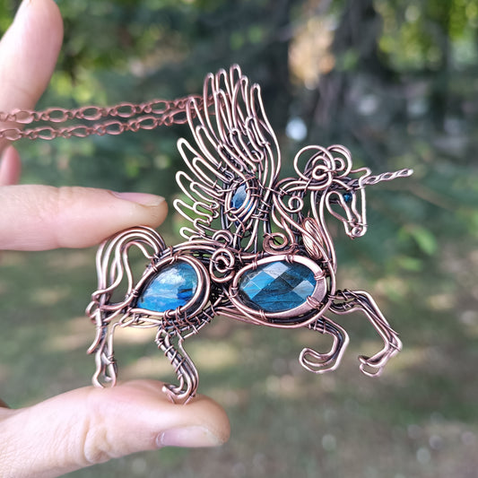 Blue thunder. Pegasus/Unicorn necklace