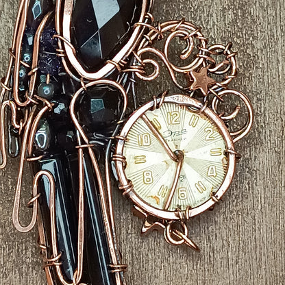 Raven and clock necklace 🐦‍⬛🕦