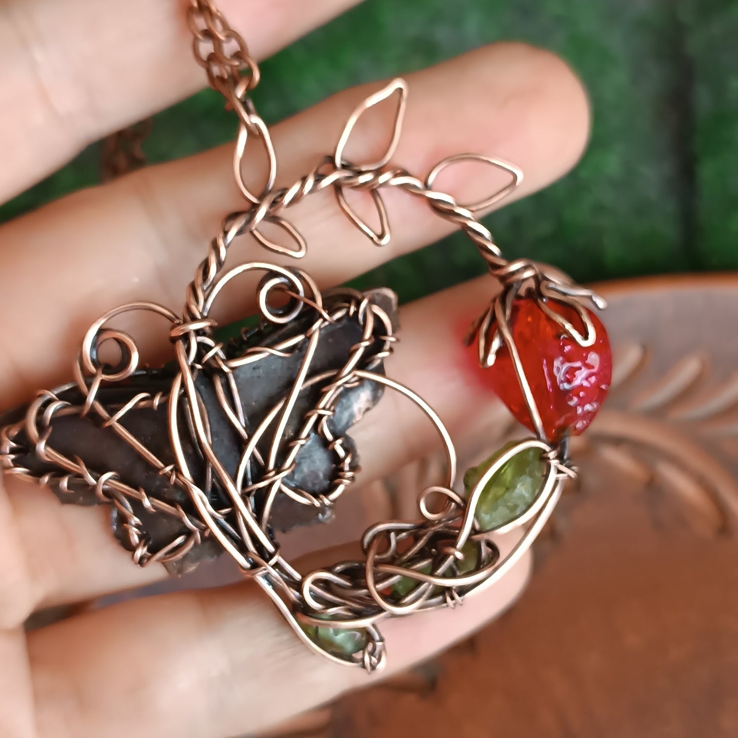 Life circle. Summer strawberry butterfly nebula necklace