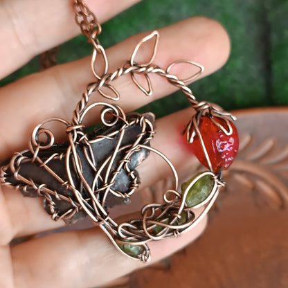 Life circle. Summer strawberry butterfly nebula necklace