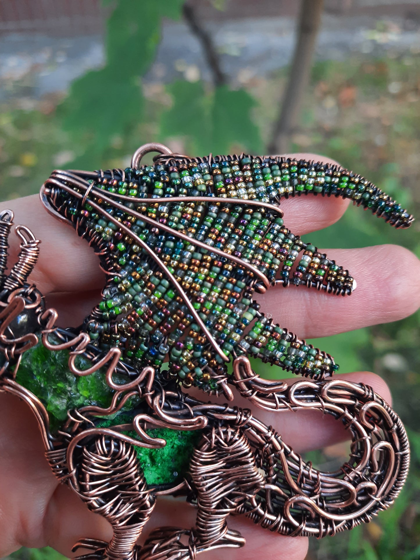 Green forest dragon necklace