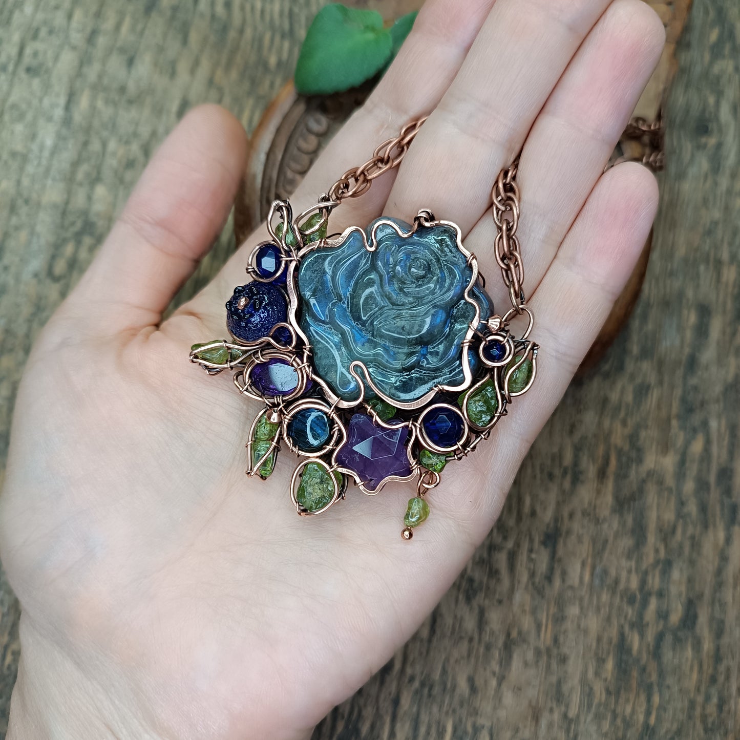 Blueberry rose and the falling star necklace