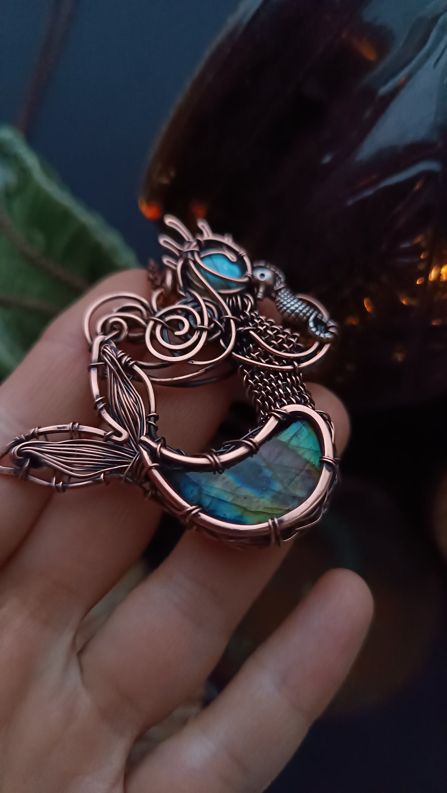 Mermaid and baby seahorse. Wire wrapped necklace