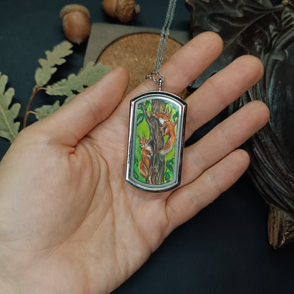 Wizard's helpers🌿 Painted pendant🦉🐿️