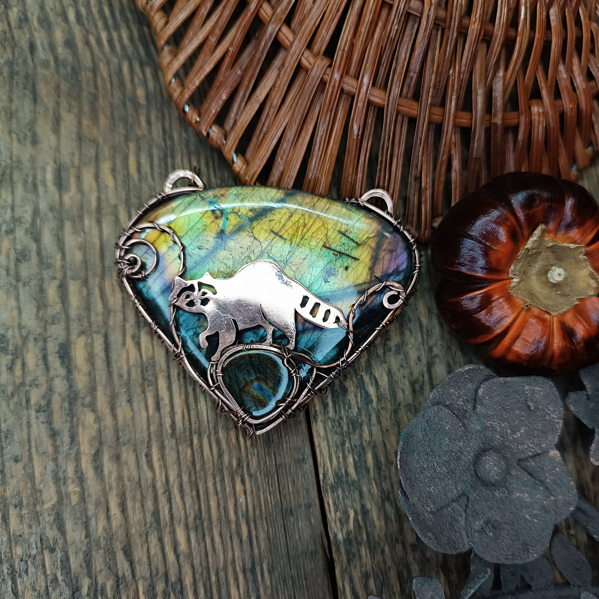 For Amanda. Raccoon necklace