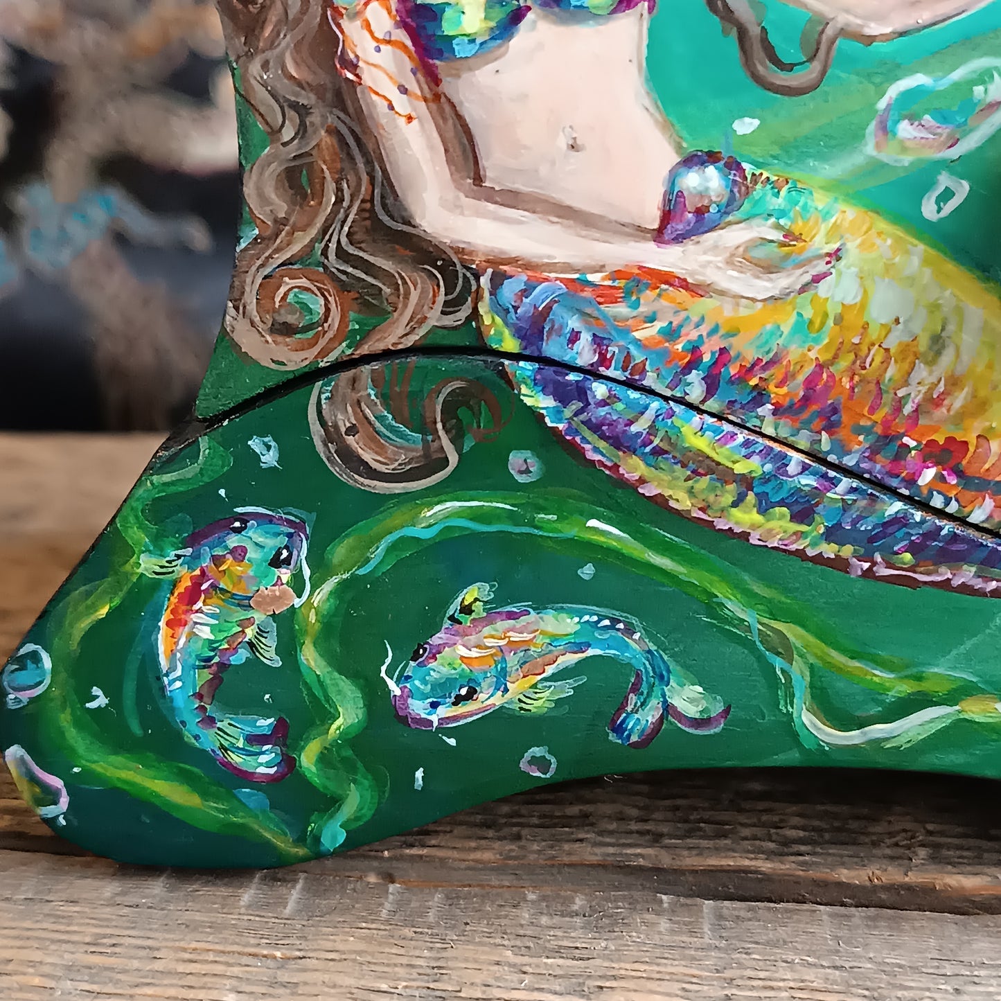 Collecting rainbow bubbles. Hand painted treasures box.