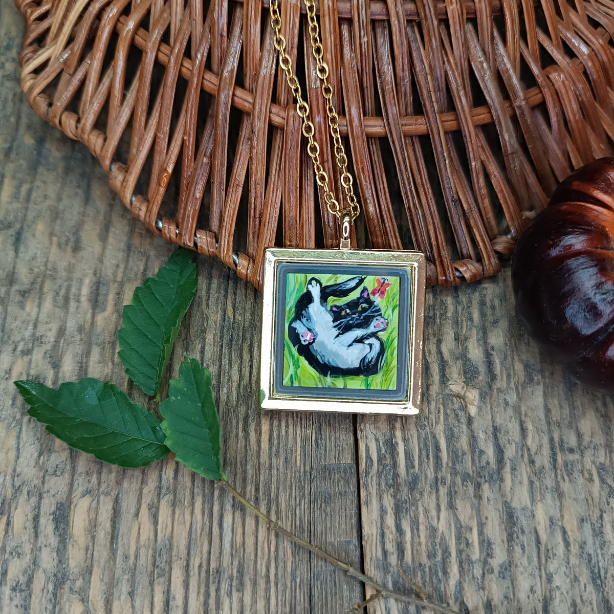 Cats sunbathing. Hand painted pendant.