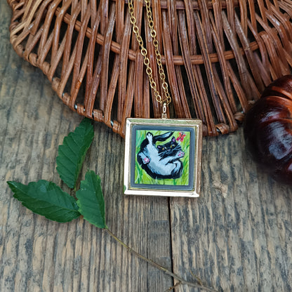 Cats sunbathing. Hand painted pendant.