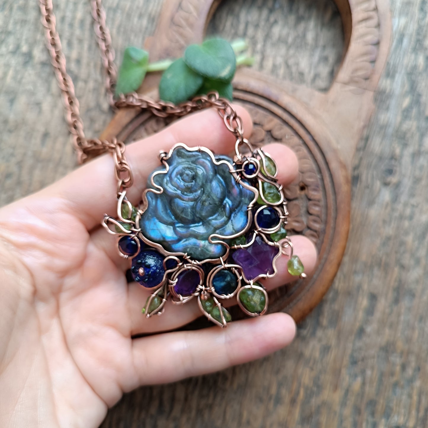 Blueberry rose and the falling star necklace