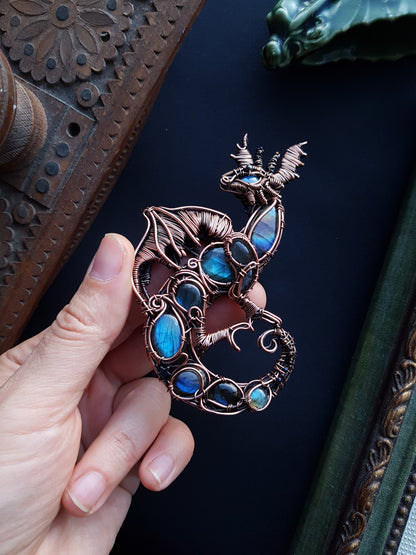 Great water dragon. Wire wrapped copper necklace with labradorites.