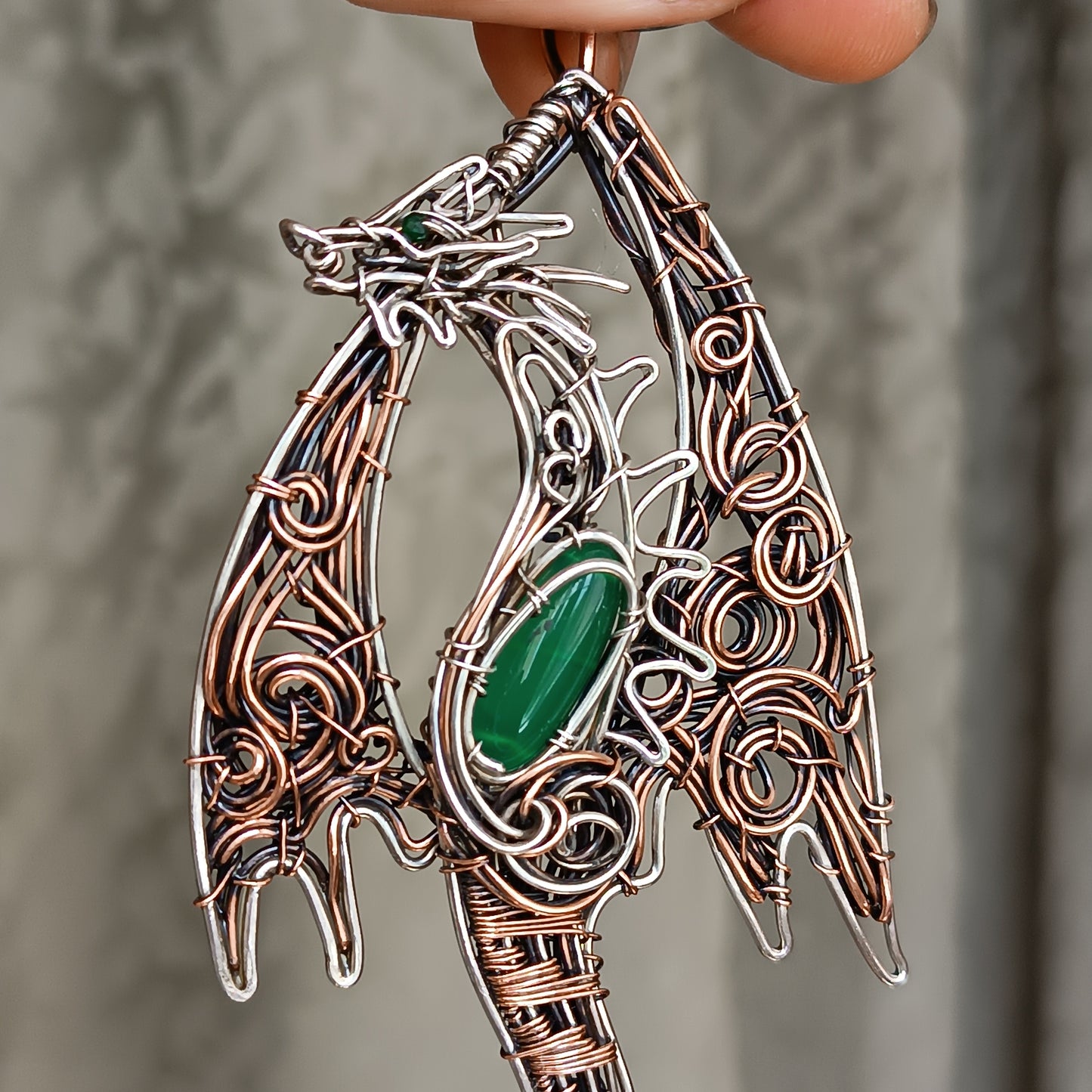 Silver and copper dragon necklace