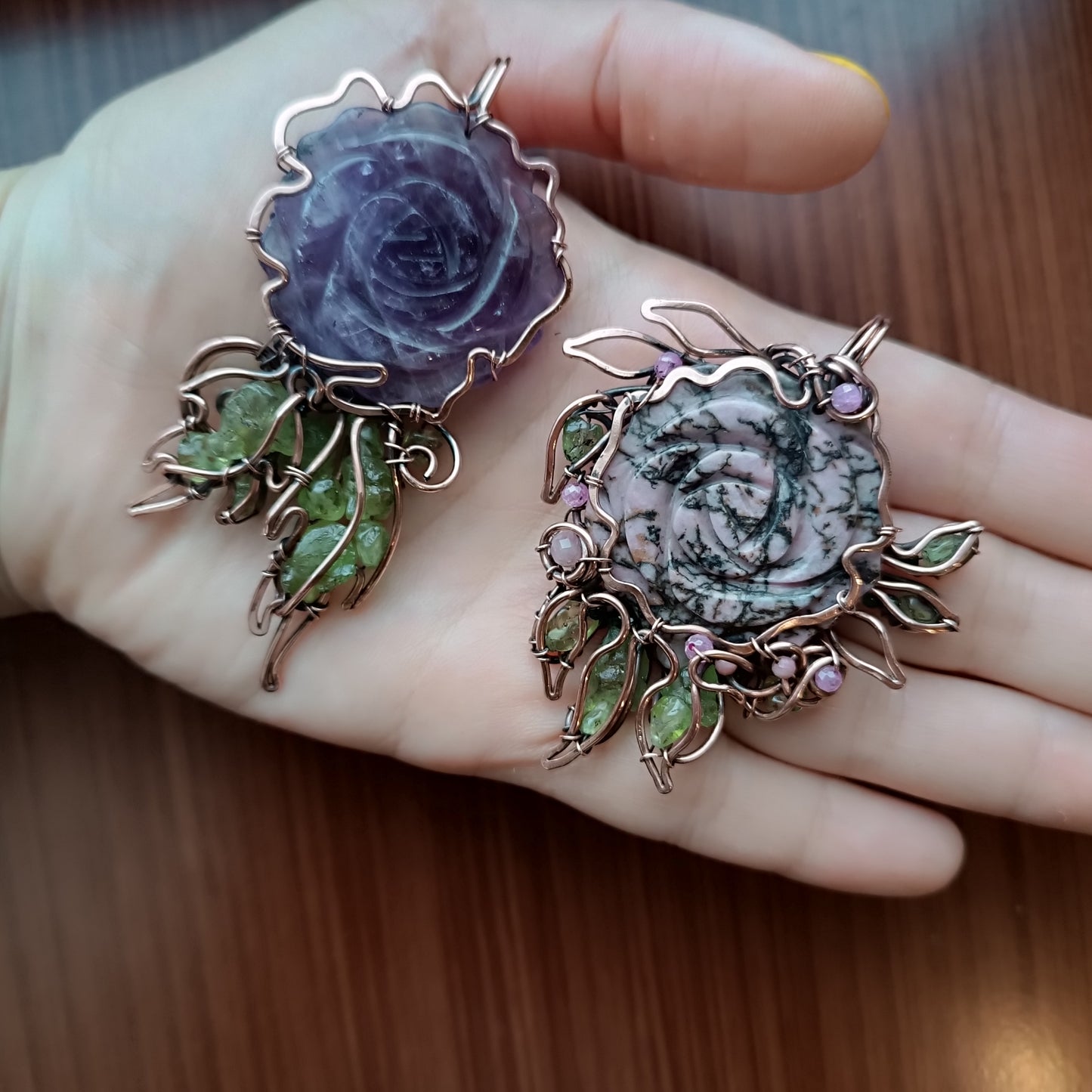 Two rose pendants. Made to order.