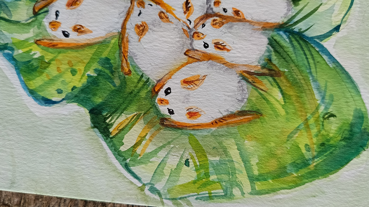 White leaf-nosed baby bats. Original watercolour on paper. Unframed