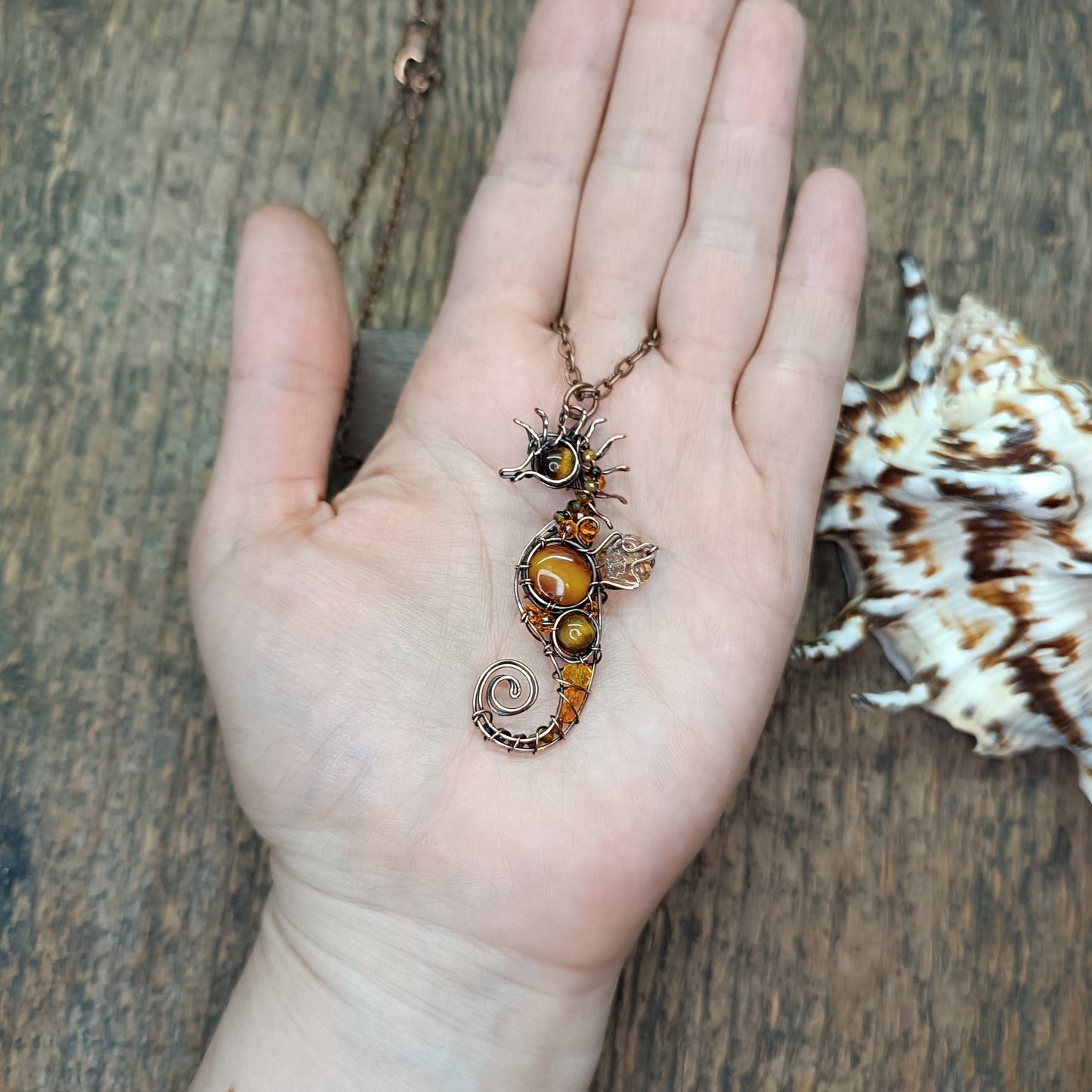 Tiger eye seahorse pendant