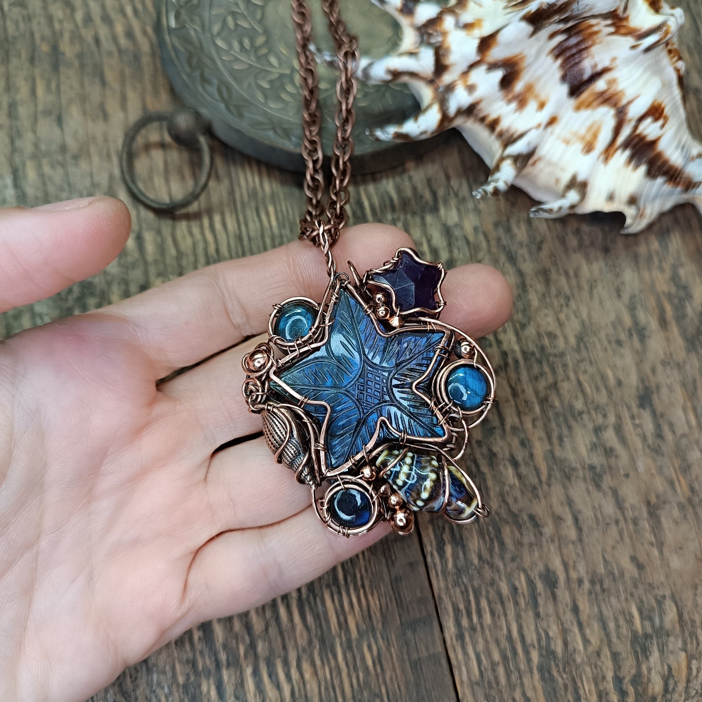 Beach treasures necklace with labradorite star