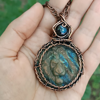 Carved leo labradorite necklace.