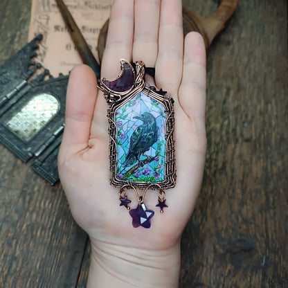 Medieval window necklace. Raven and Bat.