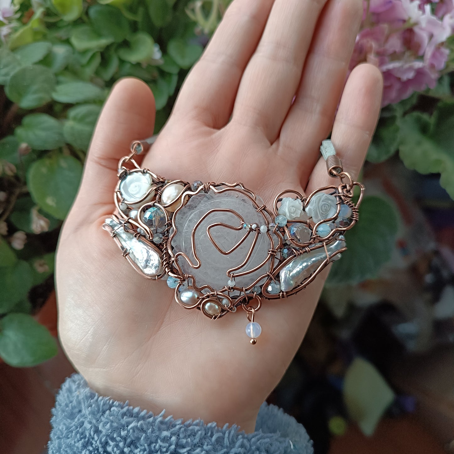 First snow. Rose necklace.