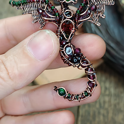Little green and red dragon pendant