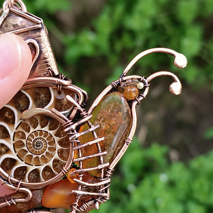 Snail and a fairy house necklace