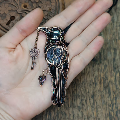 Purple wing Secret Keeper. Raven necklace.