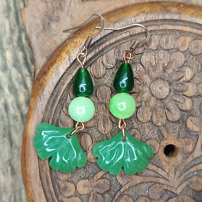 Ginkgo and rose necklace and earrings