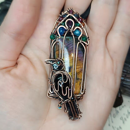 Raven on the stained glass window necklace