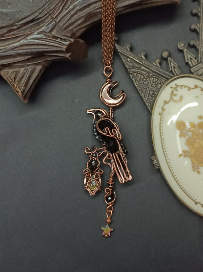 Raven on citrine lantern necklace🐦‍⬛💛