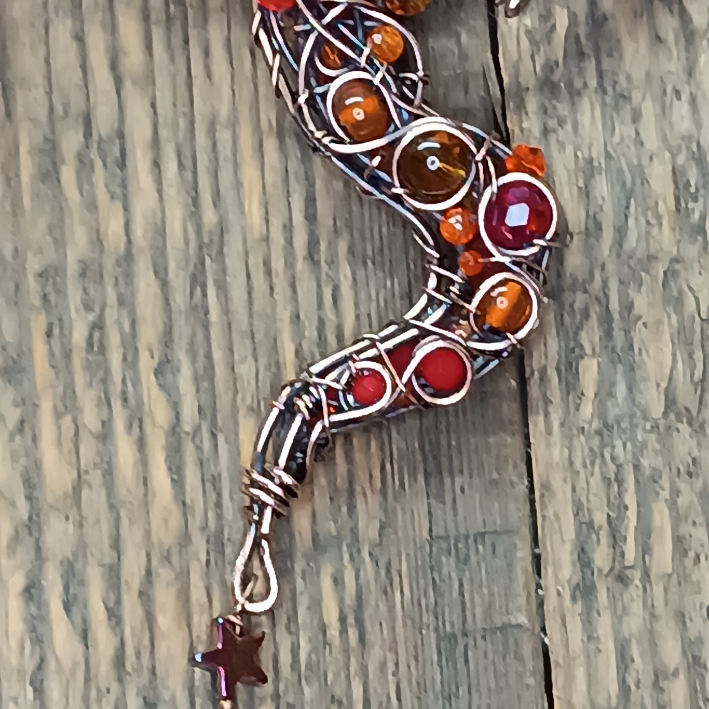 The ballad of Red dragon and his love. Wearable art necklace.