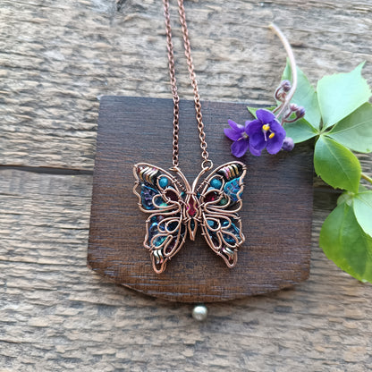 Iridescent butterfly necklace