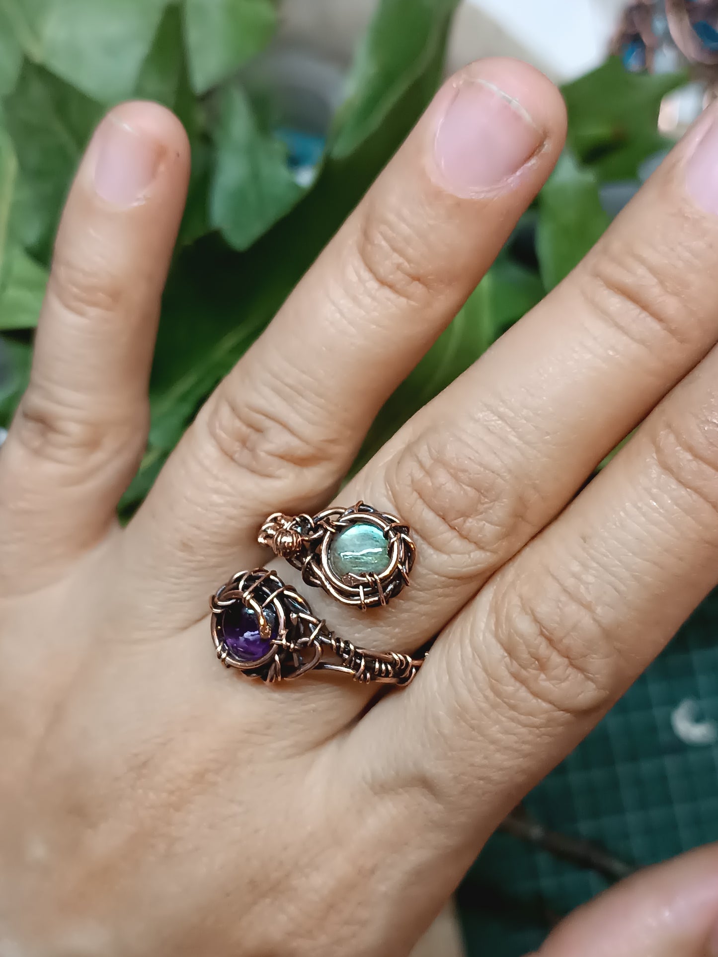 Labradorite+amethyst adjustable ring