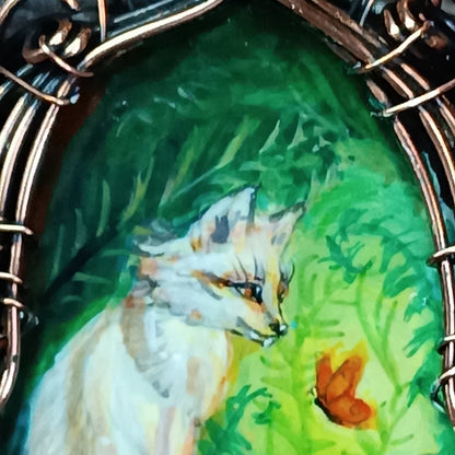 Forest light guardians.🦊🦊 Wire wrapped necklace with miniature paintings.