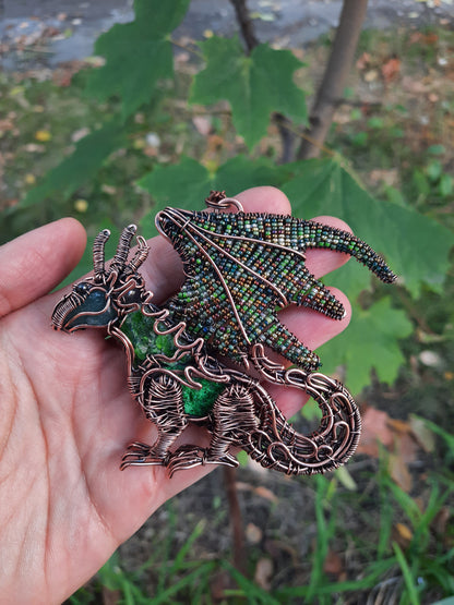 Green forest dragon necklace