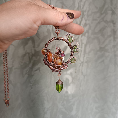 Cute squirrel on the oak tree. necklace 🍂