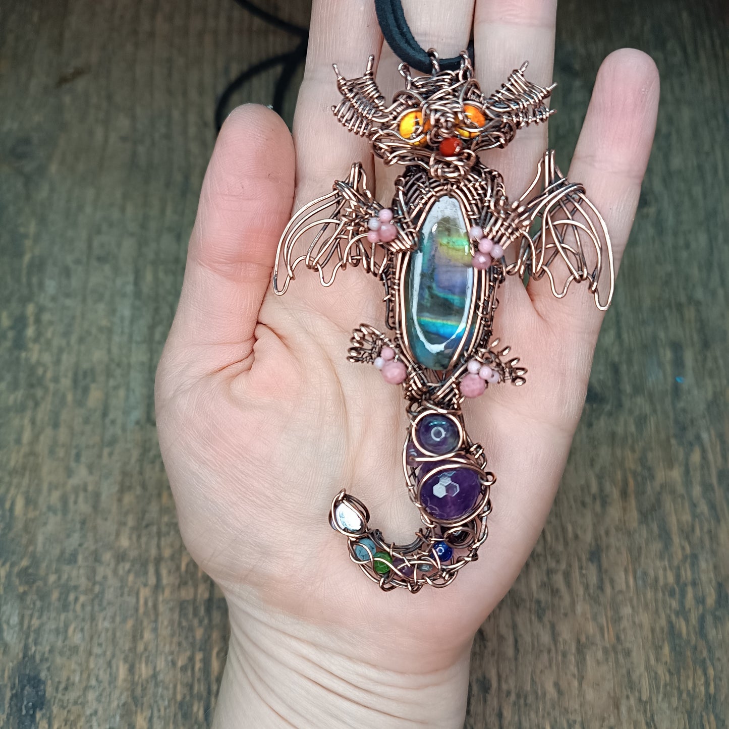Little drago with rainbow tummy. Necklace.