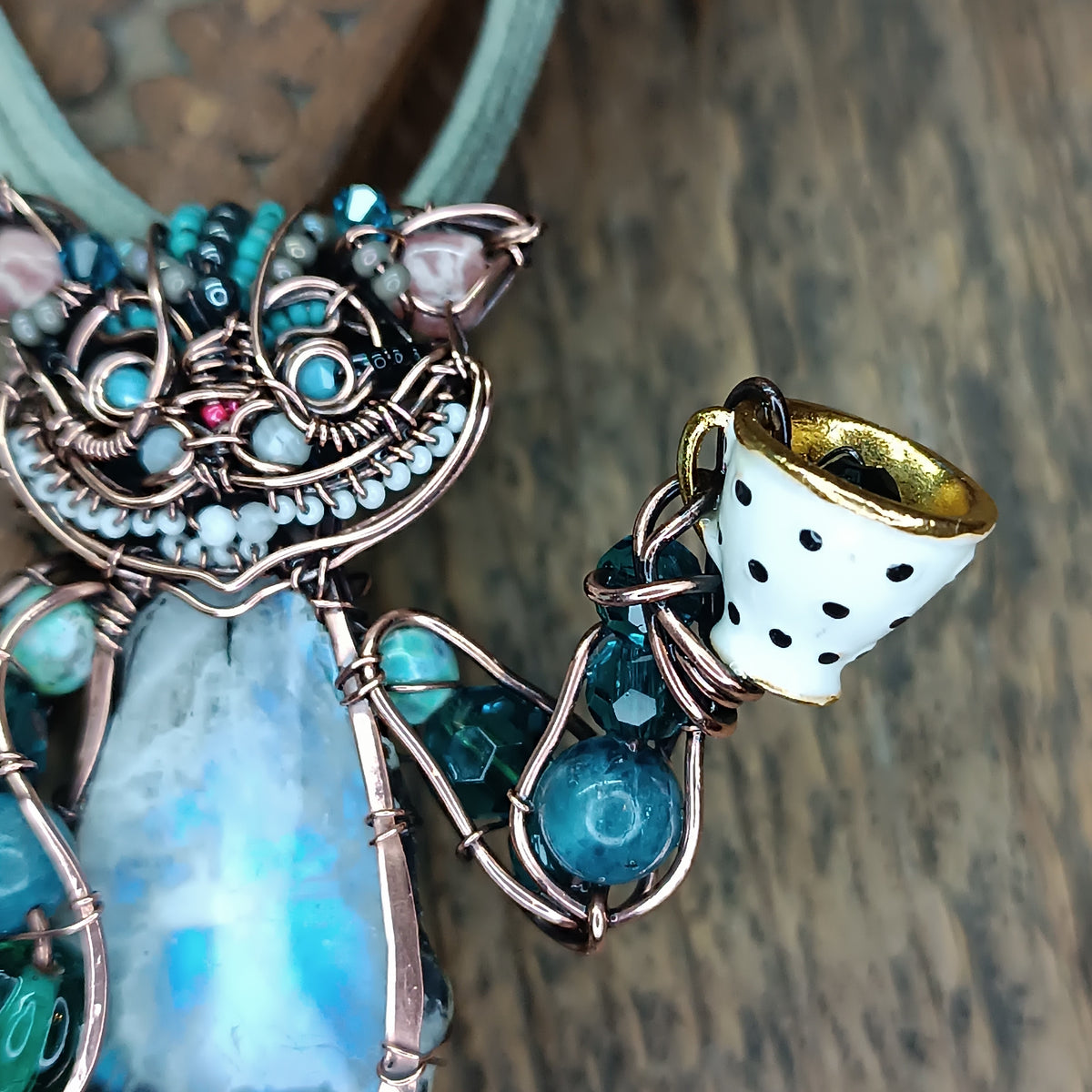 Blue cat at the tea party necklace🩵🐱☕