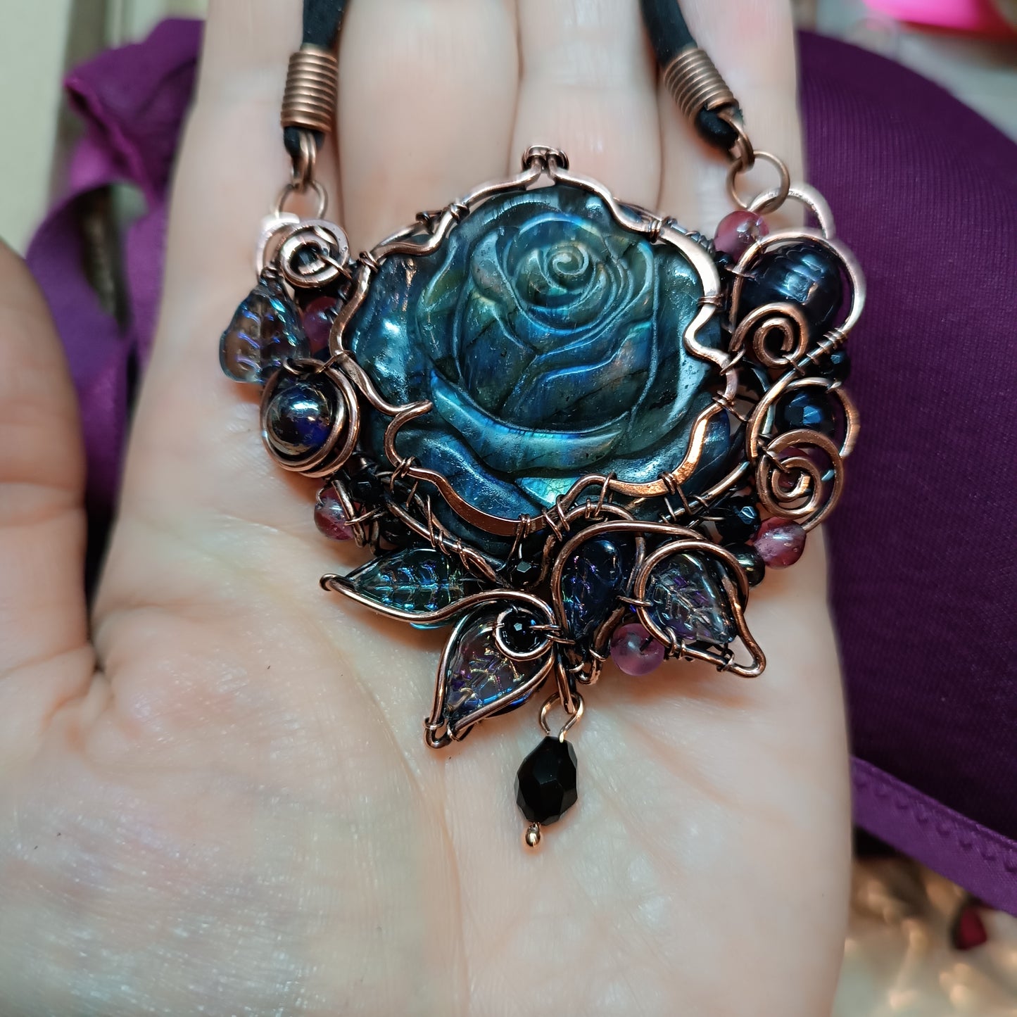 For Cindy. Blue rose necklace