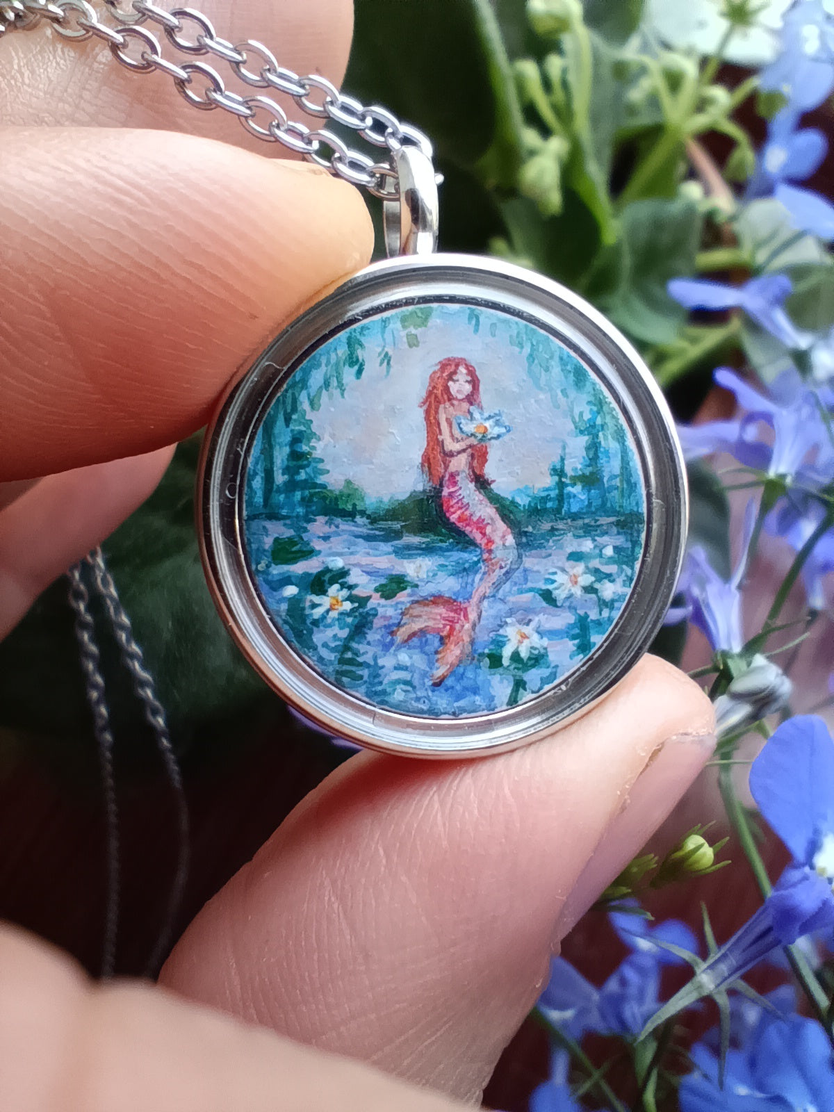 Mini reversible Mermaid and dragonfly pendant.