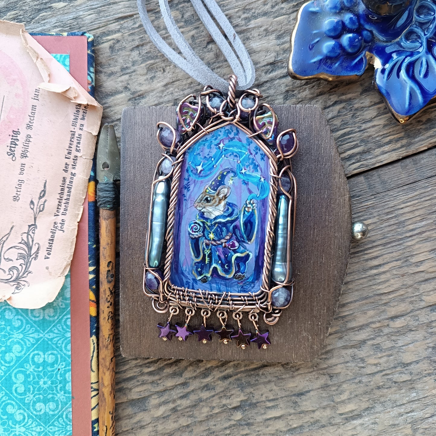 "Tiny magician". Wearable art necklace.