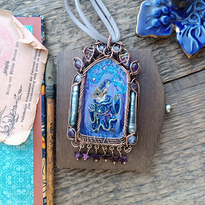 "Tiny magician". Wearable art necklace.