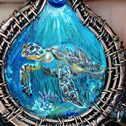 "Ocean" Copper necklace with mini paintings.
