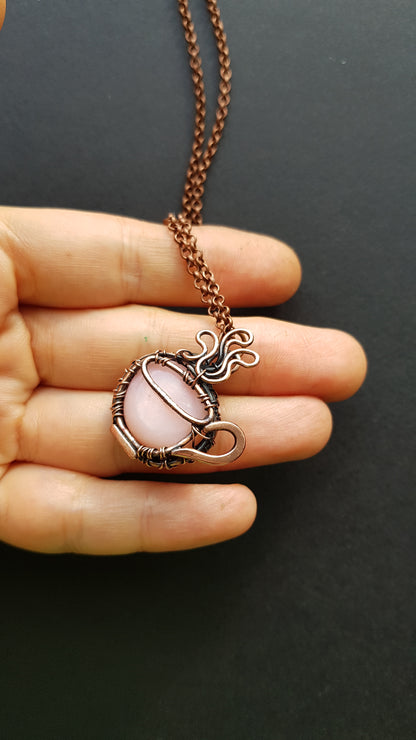 Pink opal cup pendant.