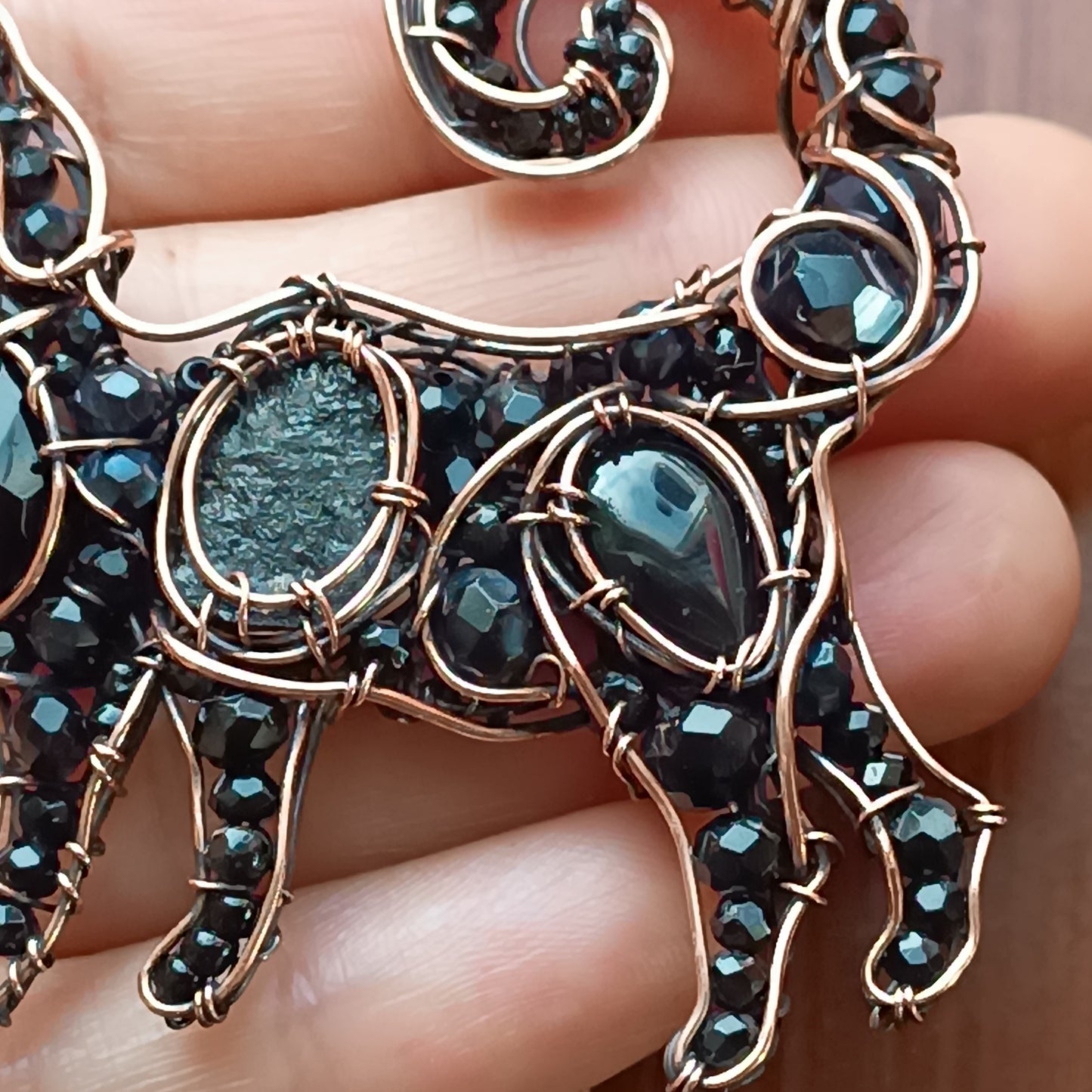Black cat charm with tourmaline