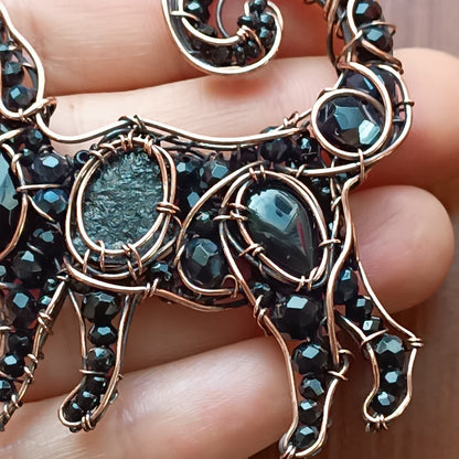 Black cat charm with tourmaline