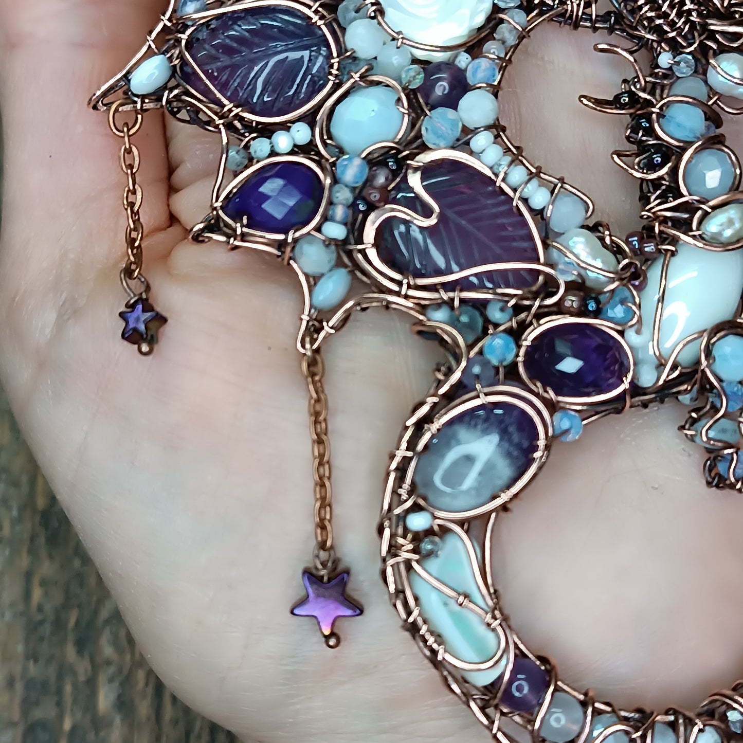 Amethyst night Stars catcher. Dragon necklace.