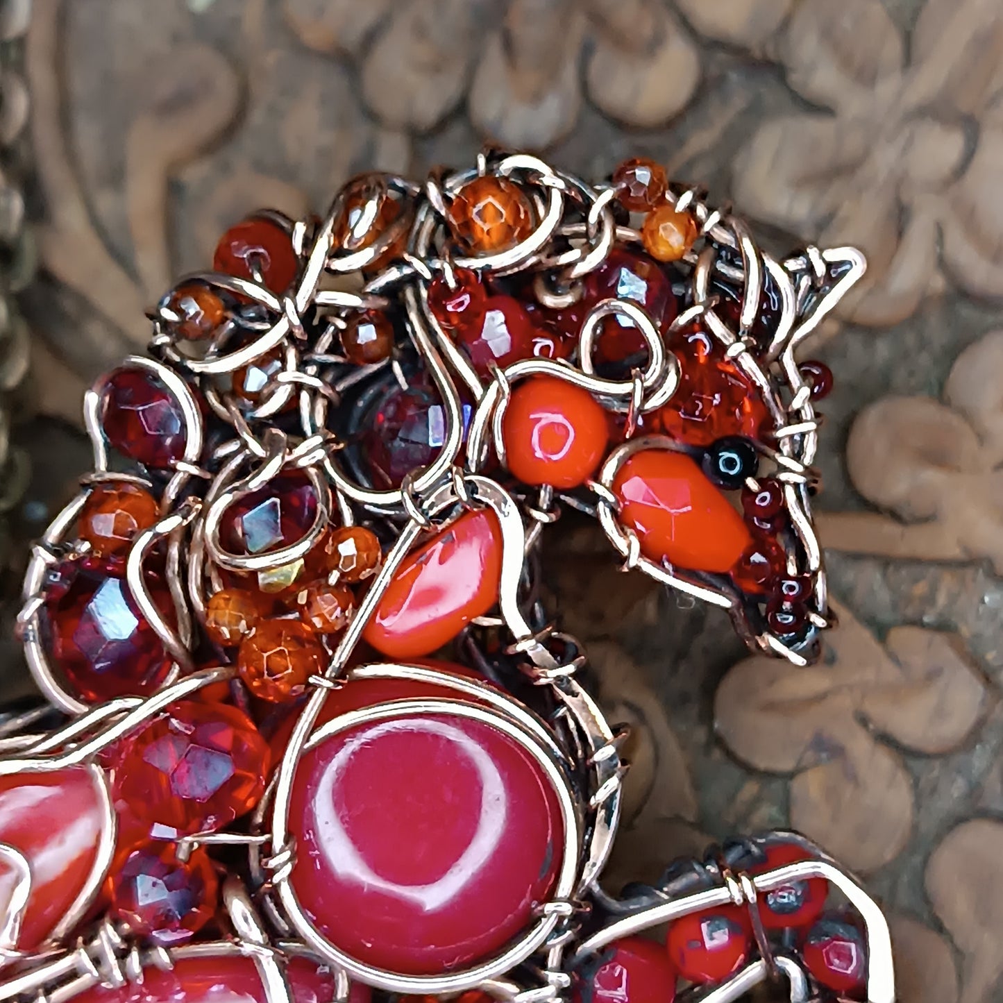 Red fire horse necklace/pin (two in one)